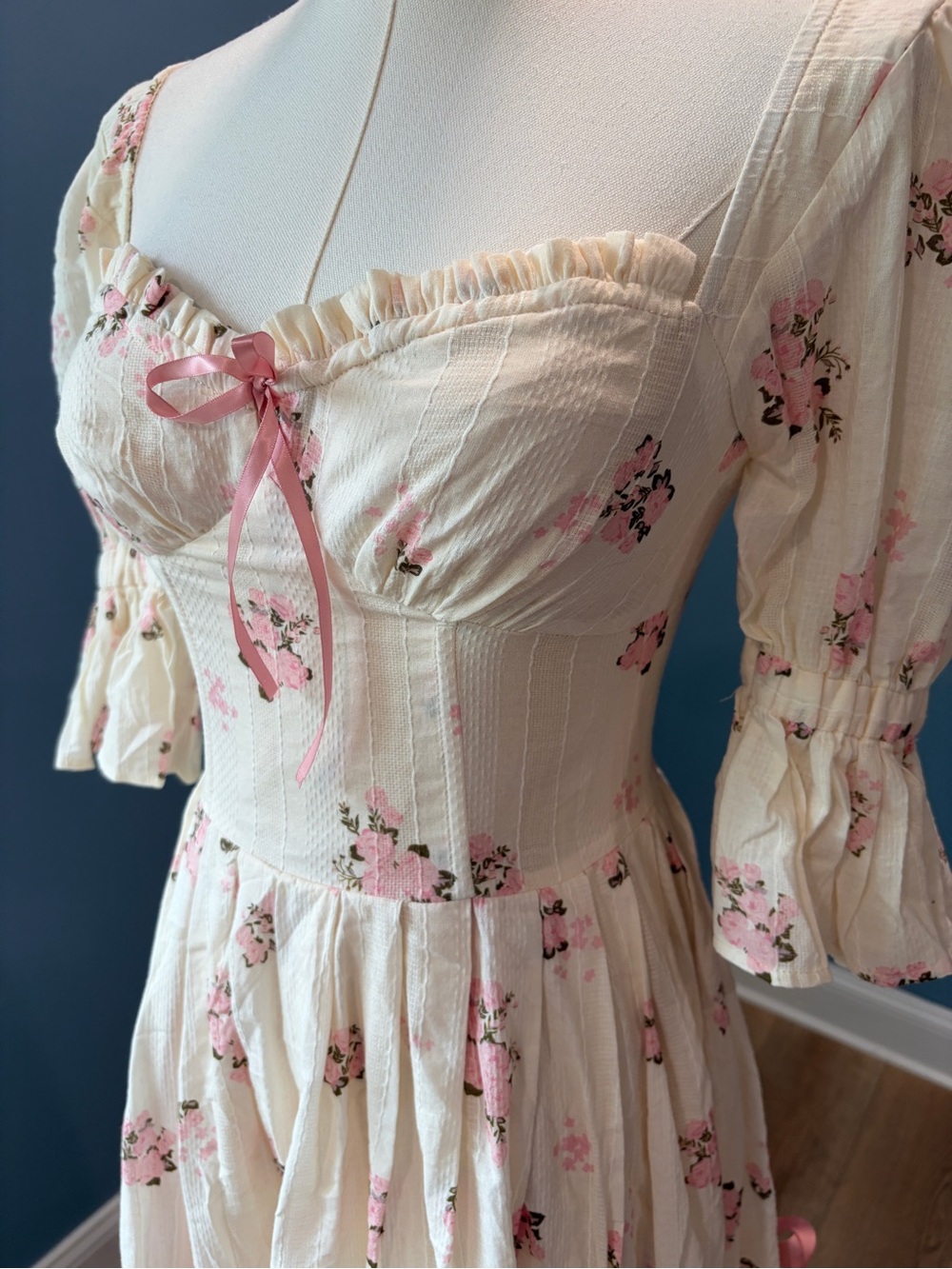 LaceMade Rose’s Smile Corset Dress II Cottagecore Floral Maxi Dress XS - Picture 5 of 11